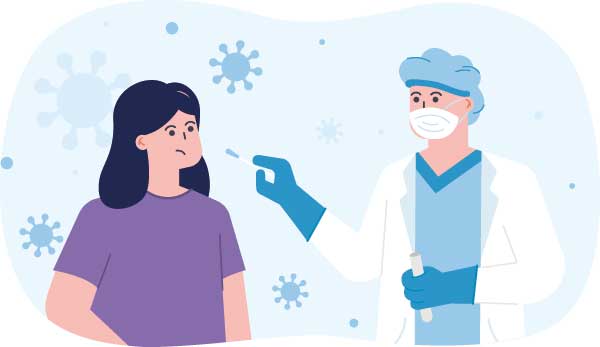 Illustration av en läkare som  håller på att ta ett prov på en patient.